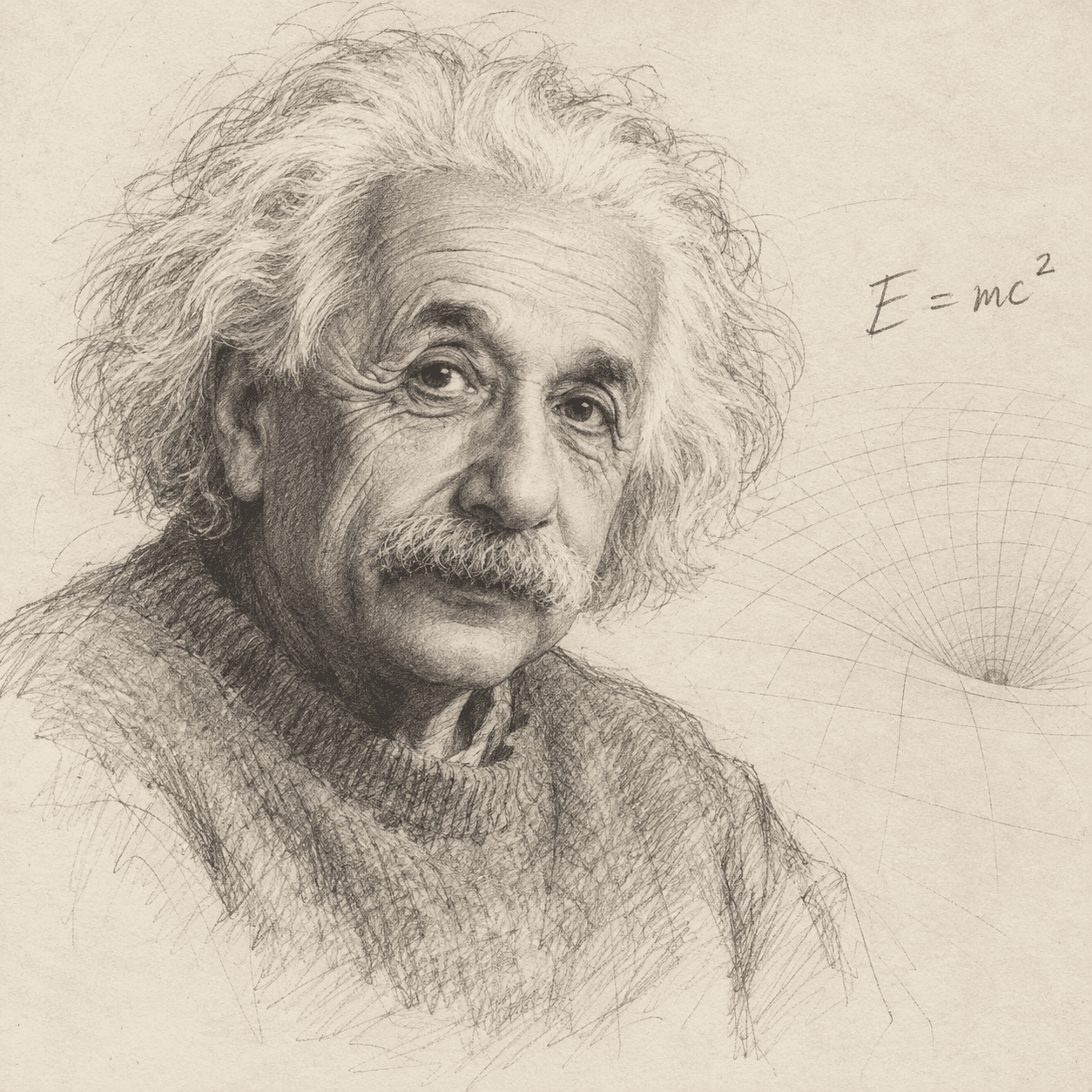 Pencil sketch of Albert Einstein