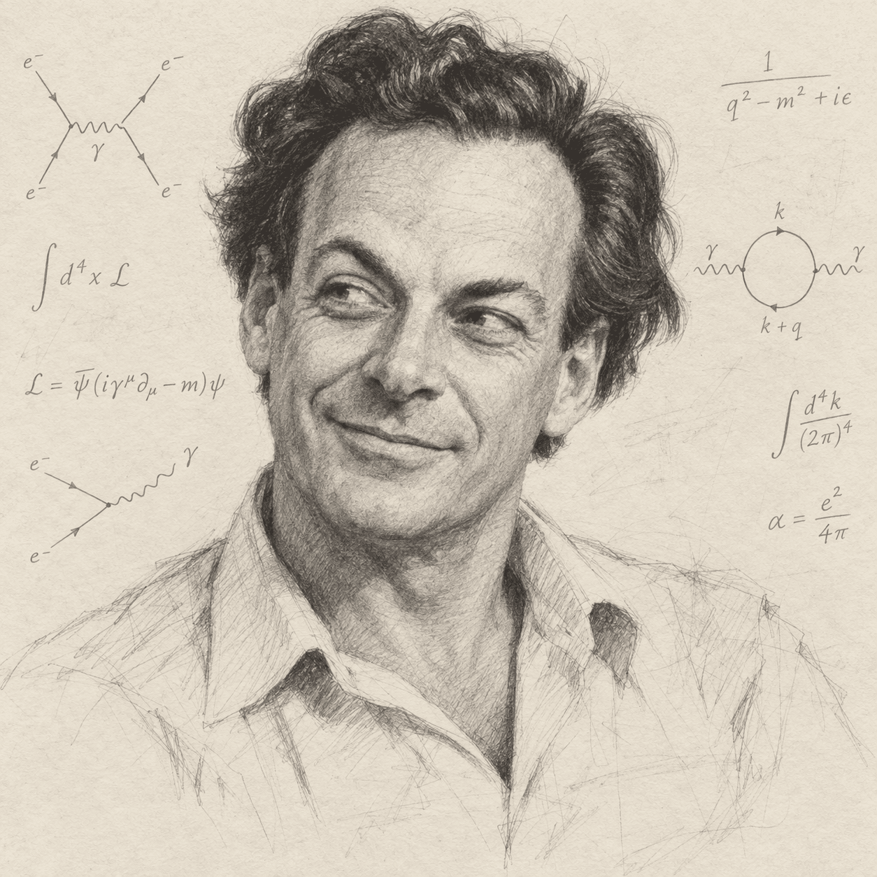 Pencil sketch of Richard Feynman